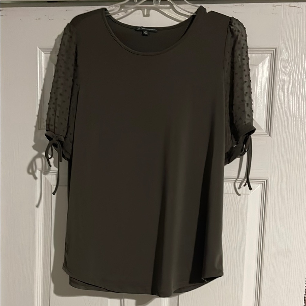 Adrianna Papell Olive Blouse with Textured Sleeves